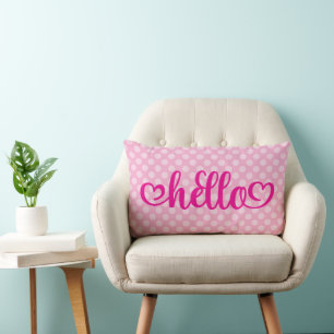 Hello Hearts Light Pink Polka Dot Lumbar Cushion