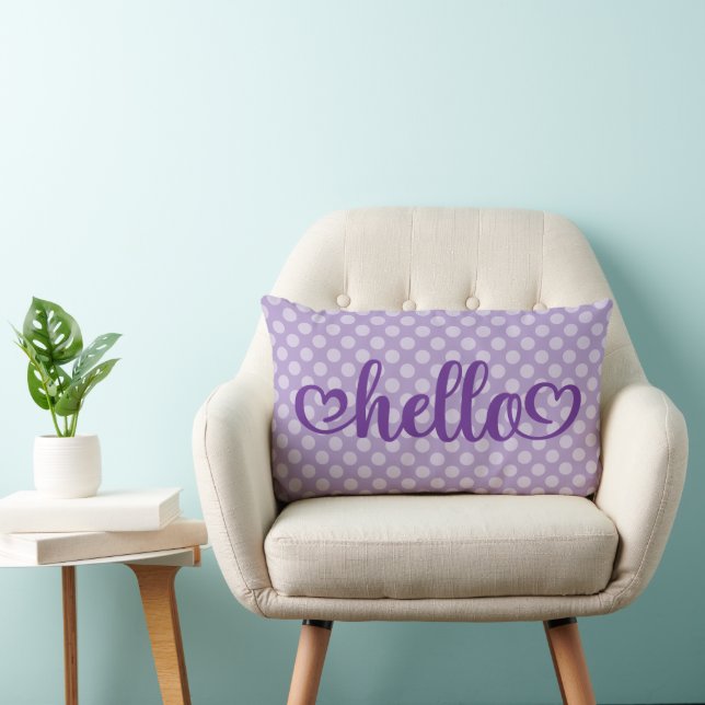Hello Hearts Pale Purple Polka Dot Lumbar Cushion (Chair)