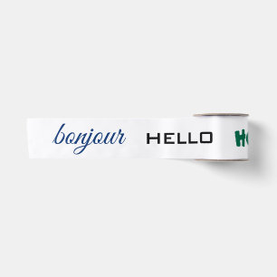 Hello Hola Bonjour Spanish French Satin Ribbon