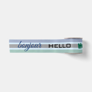 Hello Hola Bonjour Spanish French Stripes Satin Ribbon