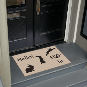 Hello Hop in Welcome with Bunny in Spring Floral Doormat