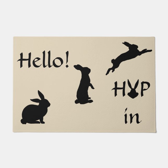 Hello Hop in Welcome with Bunny in Spring Floral Doormat (Front)