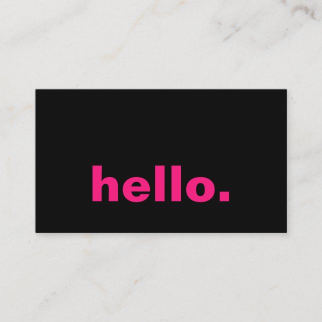 Hello Hot Pink Fuchsia Black Typography Custom Business Card (Front)