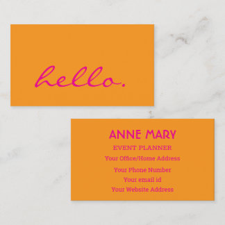 Hello Hot Pink Orange Colourful Bright Boho 2026 Business Card