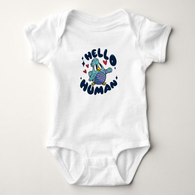 Hello human cute bird baby bodysuit (Front)