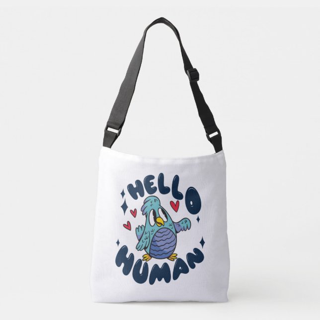 Hello human cute bird crossbody bag (Front)