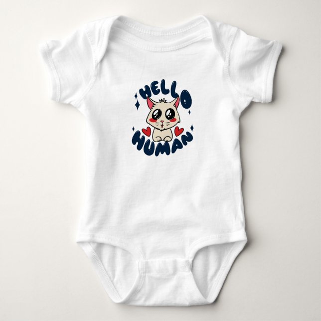 Hello human Cute Cat Baby Bodysuit (Front)