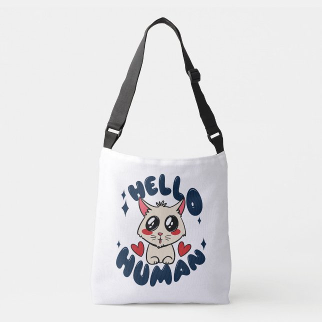 Hello human Cute Cat Crossbody Bag (Front)