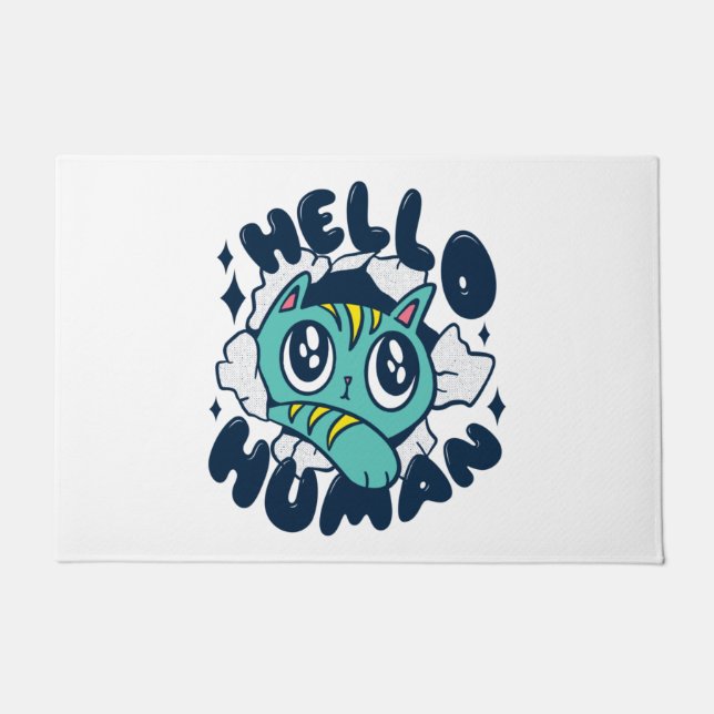 Hello human Cute Cat Doormat (Front)