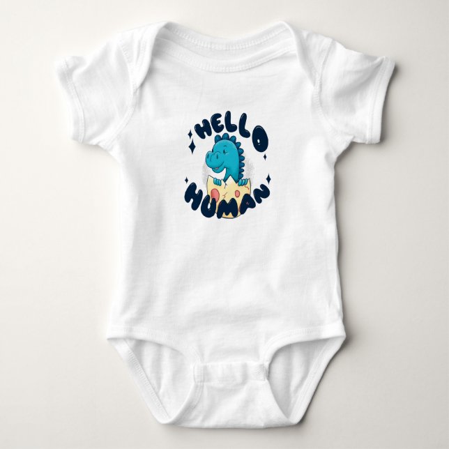 Hello human funny Dinosaur Baby Bodysuit (Front)