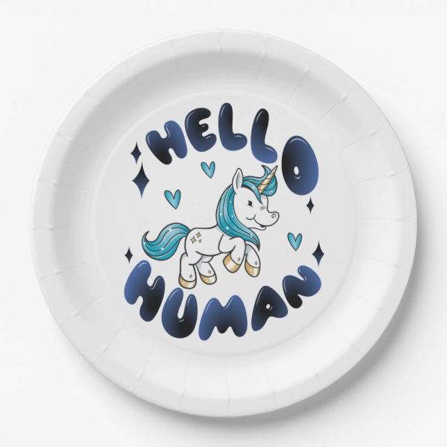 Hello human Lovely Unicorn Paper Plate (Front)