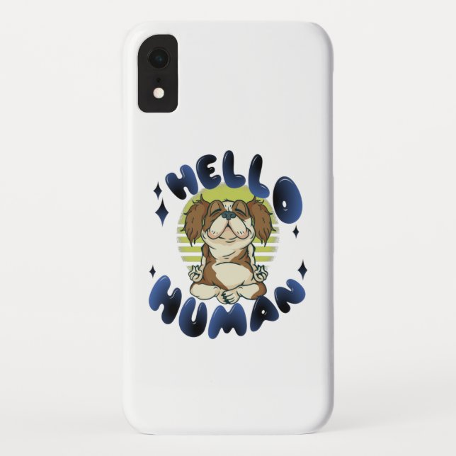 Hello human Meditating yoga dog Case-Mate iPhone Case (Back)