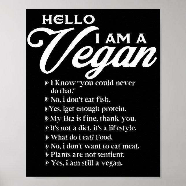 Hello I Am A Vegan 9 Things About Vegan Poster (Front)