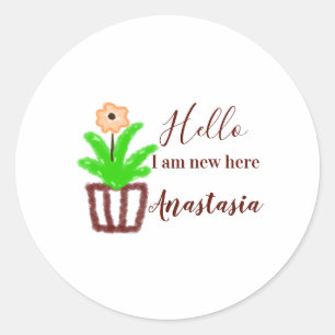 Hello I am new here baby shower kids floral leaf p Classic Round Sticker