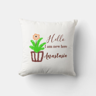Hello I am new here baby shower kids floral leaf p Cushion