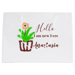 Hello I am new here baby shower kids floral leaf p Large Gift Bag