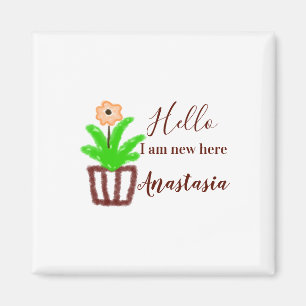 Hello I am new here baby shower kids floral leaf p Magnet