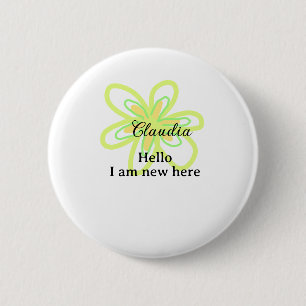 Hello I am new here name yellow green flower kids 6 Cm Round Badge