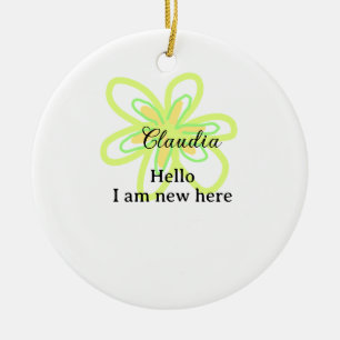 Hello I am new here name yellow green flower kids Ceramic Ornament