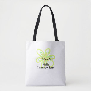 Hello I am new here name yellow green flower kids Tote Bag