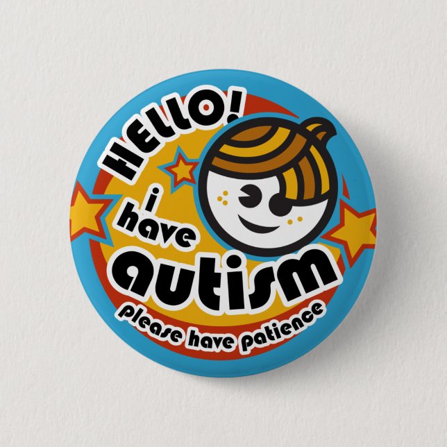 "Hello! I have autism" button (boy2) (Front)