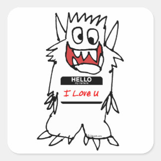Hello, I Love U Monster Square Sticker