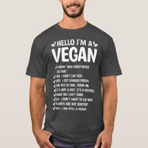 Hello I'm A Vegan Meatless Plant Based Diet Funny T-Shirt