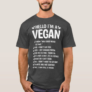 Hello I'm A Vegan Meatless Plant Based Diet Funny  T-Shirt