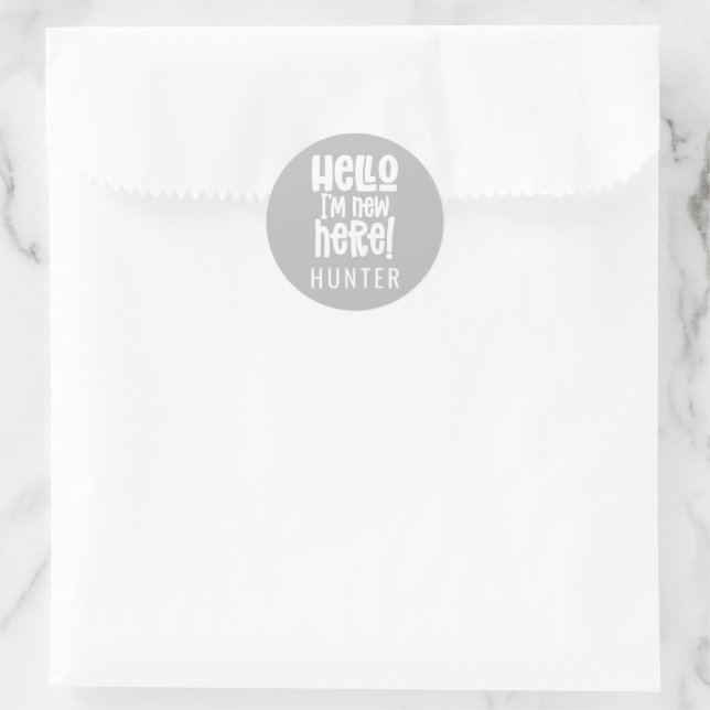 Hello I'm new here modern birth announcement Classic Round Sticker (Bag)