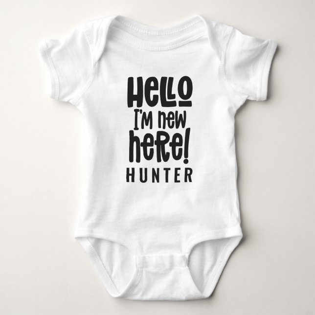 Hello I'm new here modern typography new baby Baby Bodysuit (Front)