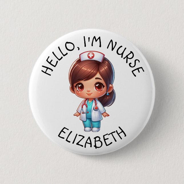 Hello Im Nurse (Add Name) Personalised Button (Front)
