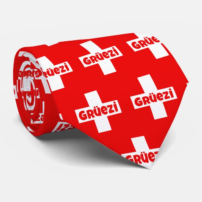 Hello I'm Swiss Funny Switzerland Gruezi Tie (Rolled)