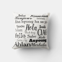 Hello in Different Languages Word Art Throw Pillow