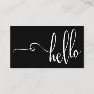 Hello in Elaborate Script Minimal White on Black Business Card