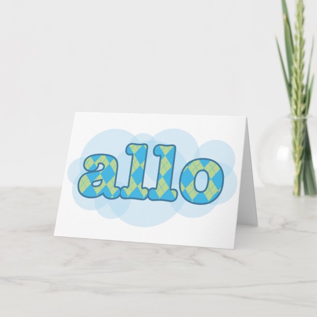 Hello in french allo in argyle pattern card (Front)