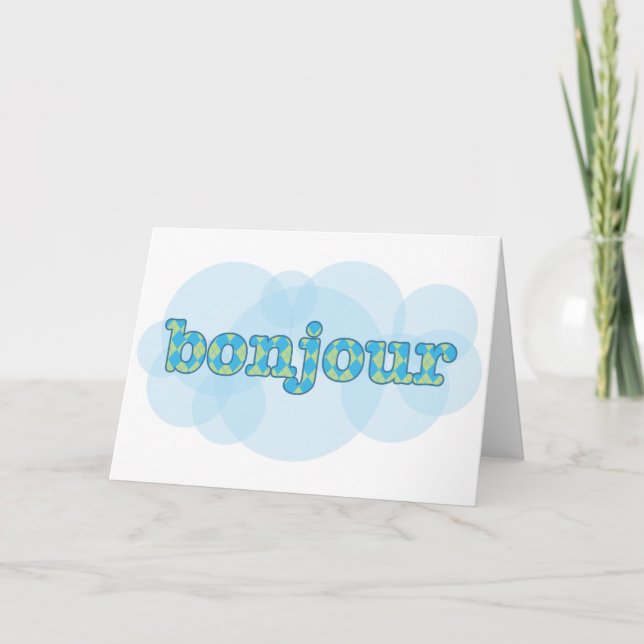 Hello in french bonjour with  argyle pattern card (Front)