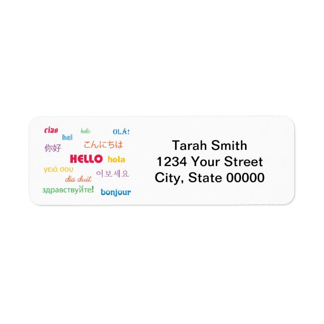 Hello in Many Languages Personalise Return Address Label (Front)