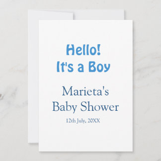 Hello ITS A BOY BABY SHOWER BLUE NAME DATE SIMPLE Invitation