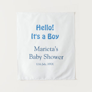 Hello ITS A BOY BABY SHOWER BLUE NAME DATE SIMPLE Tapestry