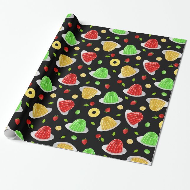 Hello Jello Wrapping Paper - on black (Unrolled)