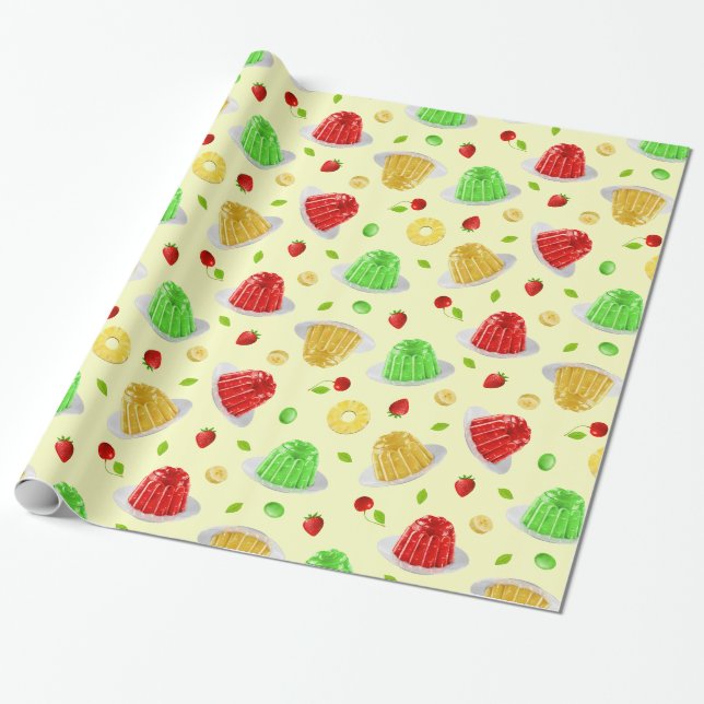 Hello Jello Wrapping Paper - on Yellow (Unrolled)