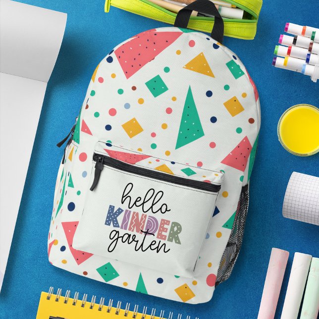 Hello Kinder Garten colourful geometric Printed Backpack (Hello Kinder Garten colorful geometric Printed Backpack)