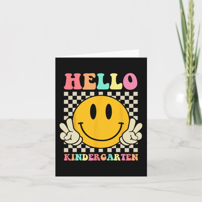 Hello Kindergarten Back To School Groovy Teacher S Card (Front)