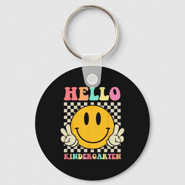 Hello Kindergarten Back To School Groovy Teacher S Key Ring (Front)