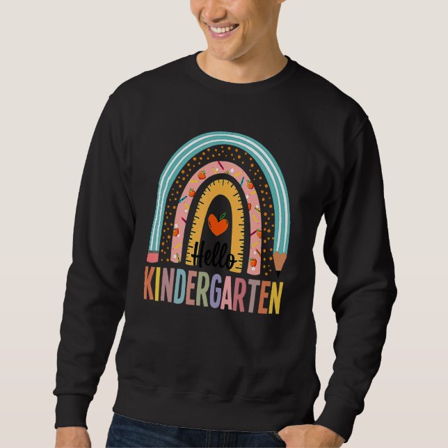 Hello Kindergarten Boho Rainbow Teacher Back To Sc Sweatshirt (Front)