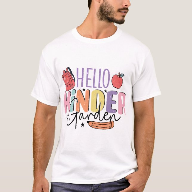 Hello Kindergarten Colourful Back-to-School T-Shirt (Front)