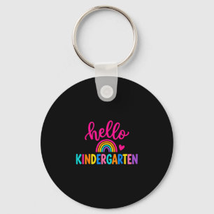 Hello kindergarten colourful rainbow heart back to key ring