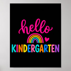 Hello kindergarten colourful rainbow heart back to poster