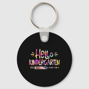 Hello Kindergarten First Day Back To School Tie Dy Key Ring