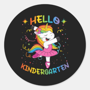 Hello Kindergarten first day back to school unicor Classic Round Sticker